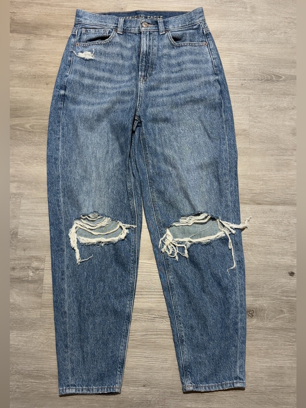 American Eagle Outfitters Women's Blue Distressed Wide Leg Jeans